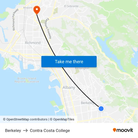Berkeley to Contra Costa College map