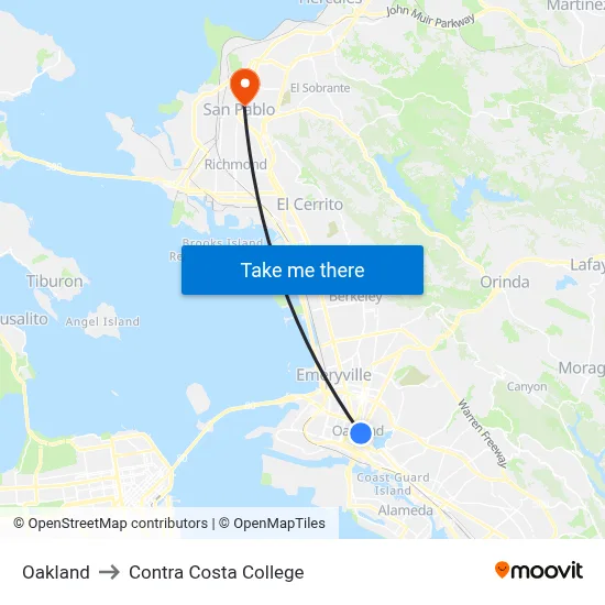 Oakland to Contra Costa College map