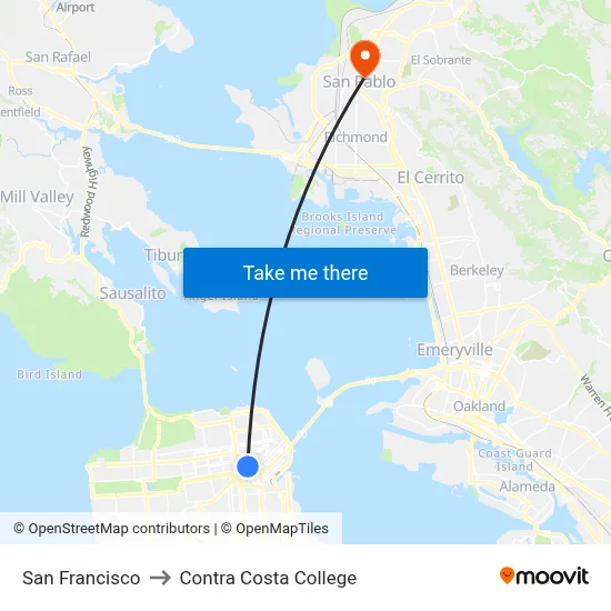 San Francisco to Contra Costa College map