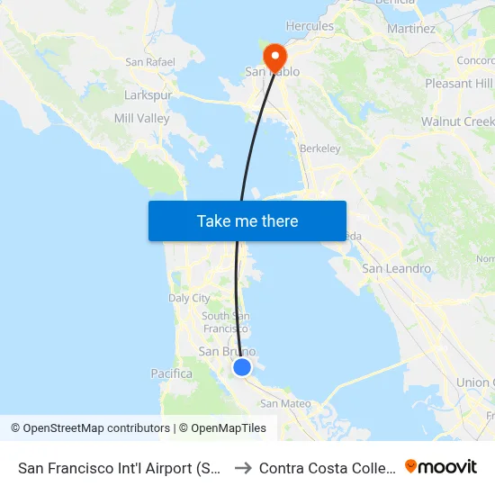 San Francisco Int'l Airport (SFO) to Contra Costa College map