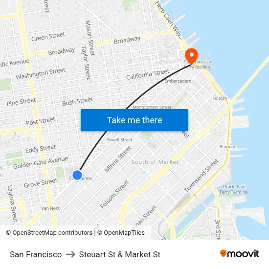 San Francisco to Steuart St & Market St map