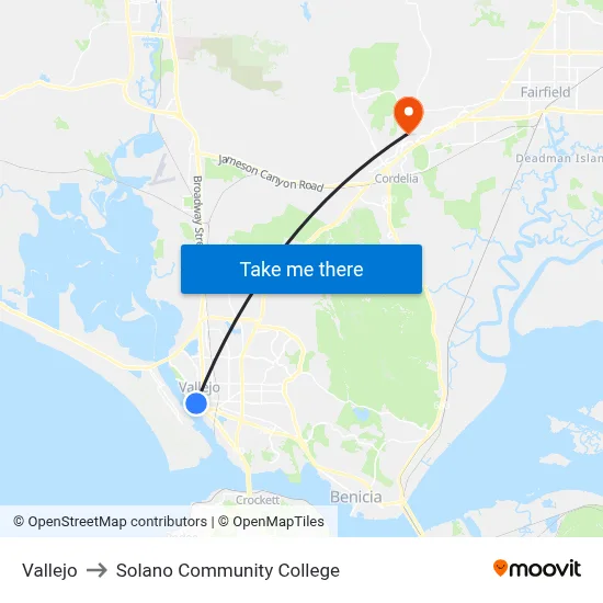 Vallejo to Solano Community College map
