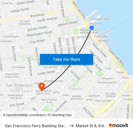 San Francisco Ferry Building Station to Market St & 3rd St map
