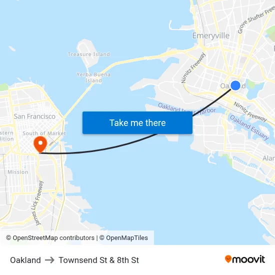 Oakland to Townsend St & 8th St map
