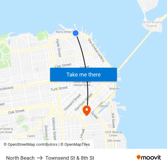 North Beach to Townsend St & 8th St map