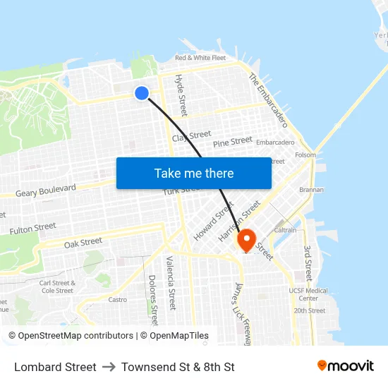 Lombard Street to Townsend St & 8th St map