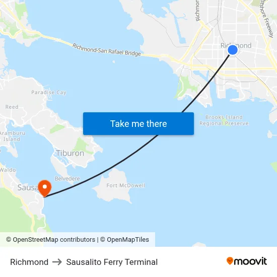 Richmond to Sausalito Ferry Terminal map