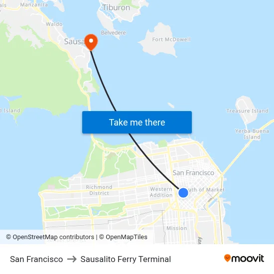 San Francisco to Sausalito Ferry Terminal map