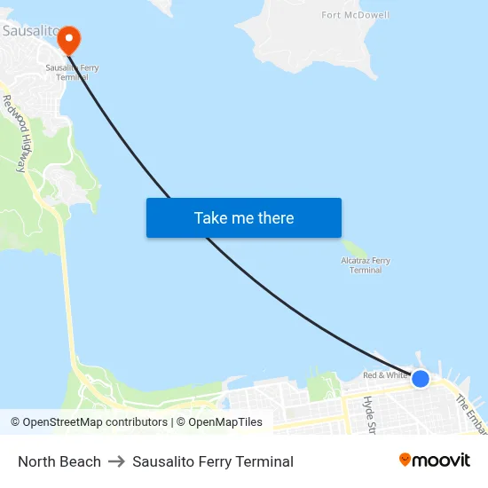 North Beach to Sausalito Ferry Terminal map