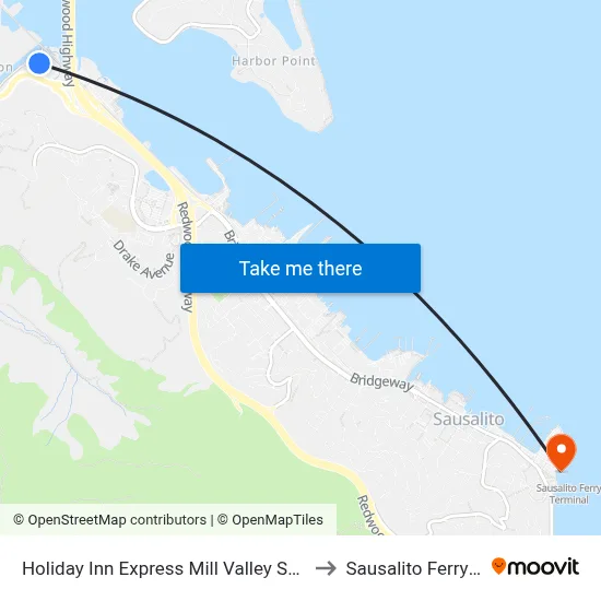 Holiday Inn Express Mill Valley San Francisco Area to Sausalito Ferry Terminal map