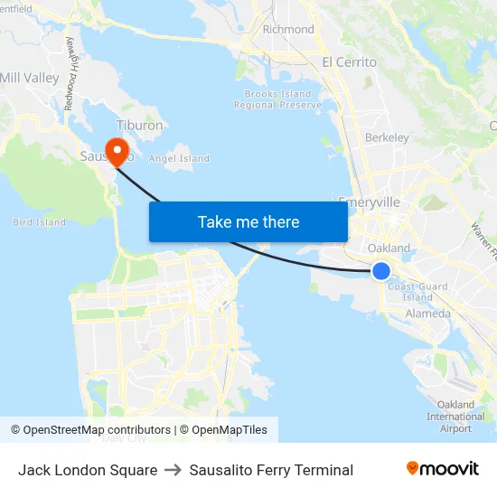 Jack London Square to Sausalito Ferry Terminal map