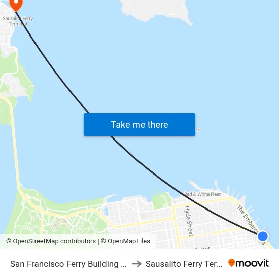 San Francisco Ferry Building Station to Sausalito Ferry Terminal map