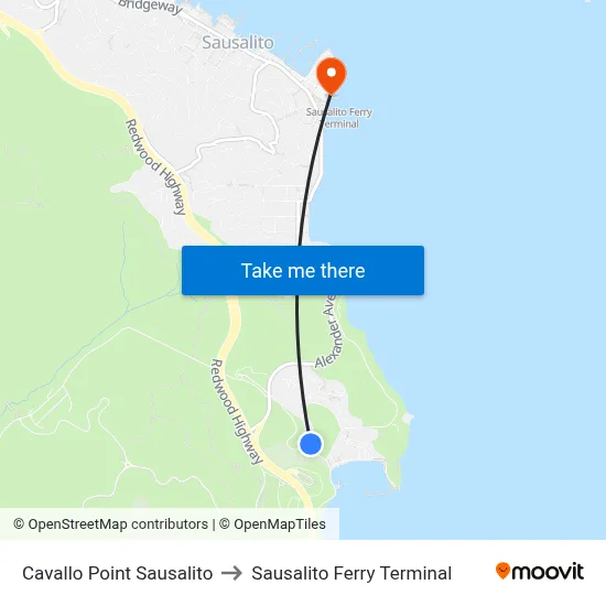 Cavallo Point Sausalito to Sausalito Ferry Terminal map