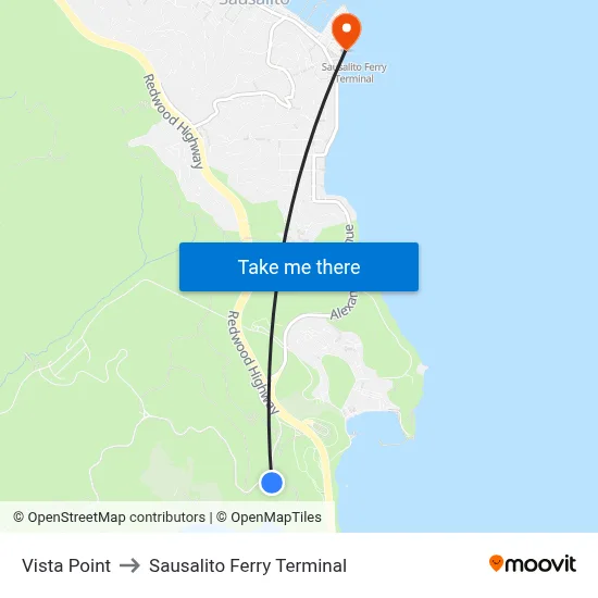 Vista Point to Sausalito Ferry Terminal map