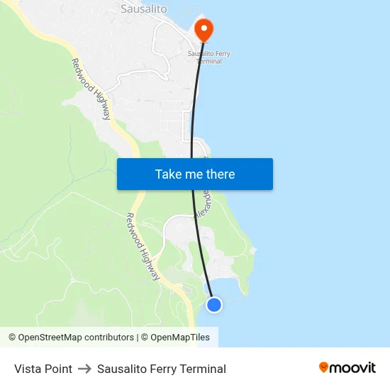 Vista Point to Sausalito Ferry Terminal map