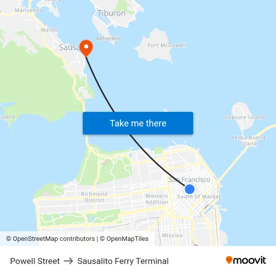 Powell Street to Sausalito Ferry Terminal map