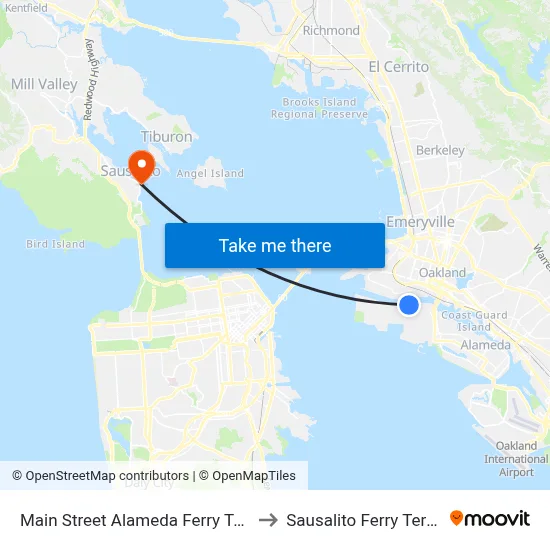 Main Street Alameda Ferry Terminal to Sausalito Ferry Terminal map