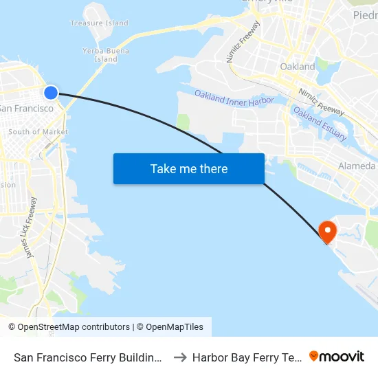 San Francisco Ferry Building Station to Harbor Bay Ferry Terminal map