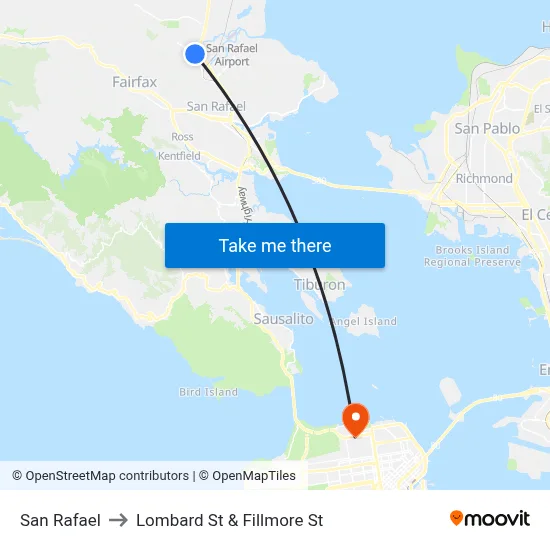 San Rafael to Lombard St & Fillmore St map