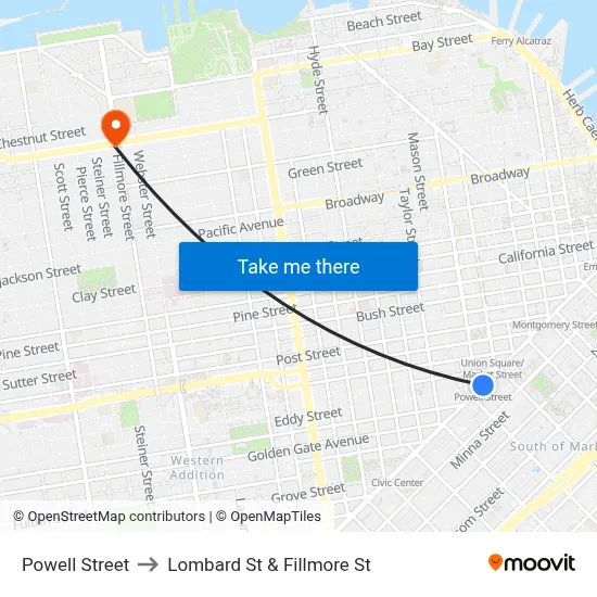 Powell Street to Lombard St & Fillmore St map