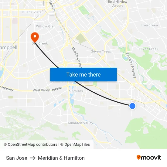 San Jose to Meridian & Hamilton map