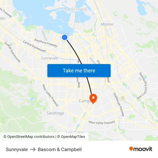 Sunnyvale to Bascom & Campbell map
