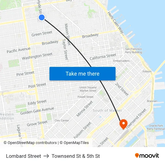 Lombard Street to Townsend St & 5th St map