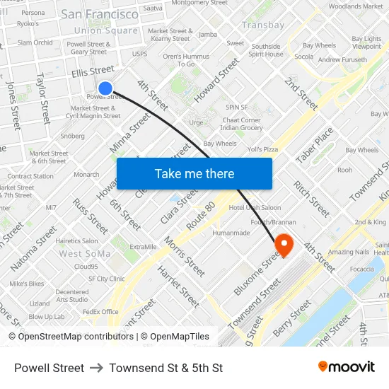 Powell Street to Townsend St & 5th St map
