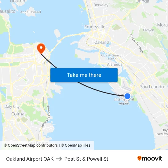 Oakland Airport OAK to Post St & Powell St map