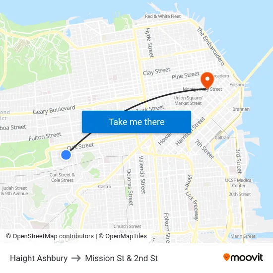 Haight Ashbury to Mission St & 2nd St map