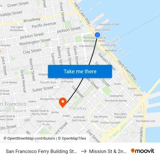 San Francisco Ferry Building Station to Mission St & 2nd St map