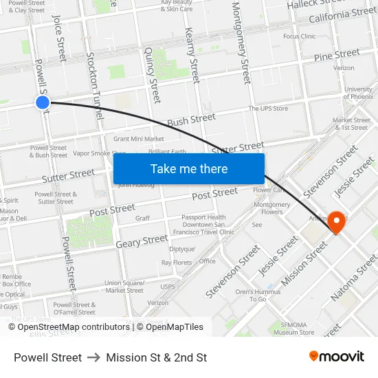 Powell Street to Mission St & 2nd St map