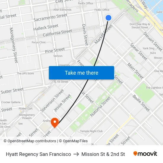 Hyatt Regency San Francisco to Mission St & 2nd St map