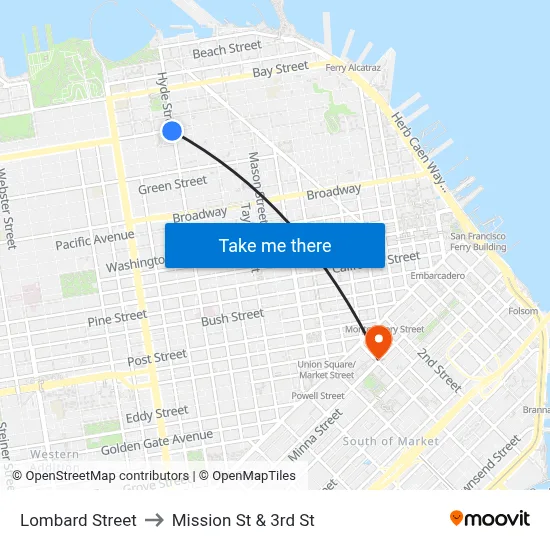 Lombard Street to Mission St & 3rd St map
