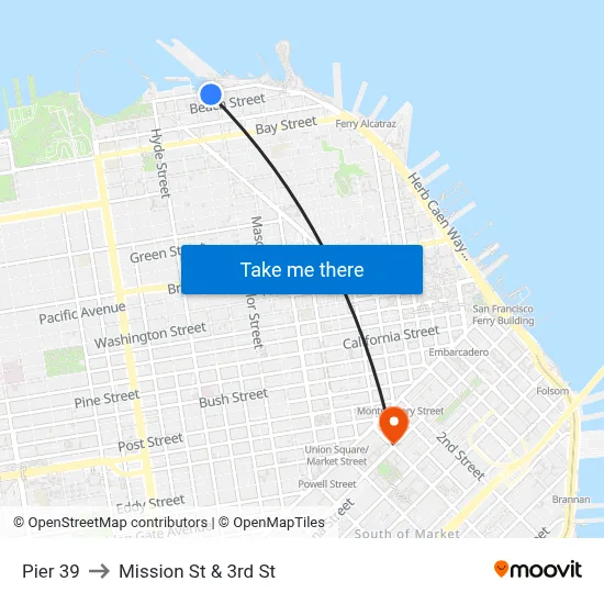 Pier 39 to Mission St & 3rd St map