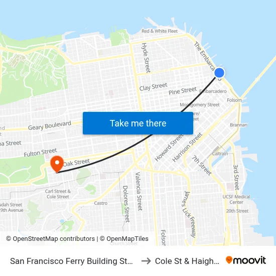 San Francisco Ferry Building Station to Cole St & Haight St map