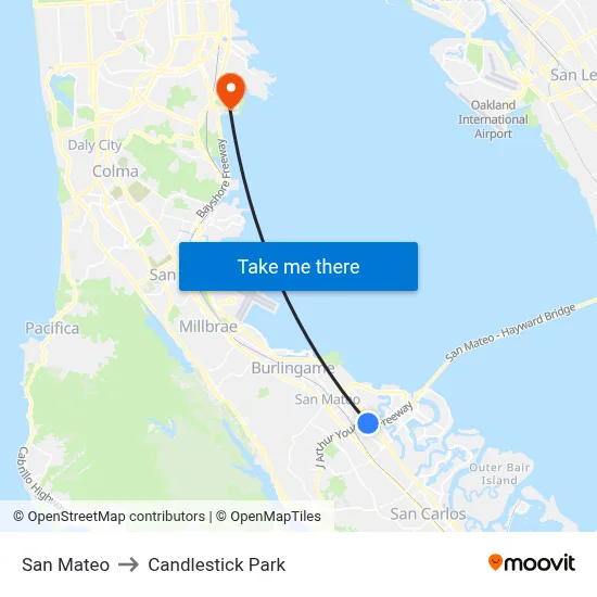 San Mateo to Candlestick Park map