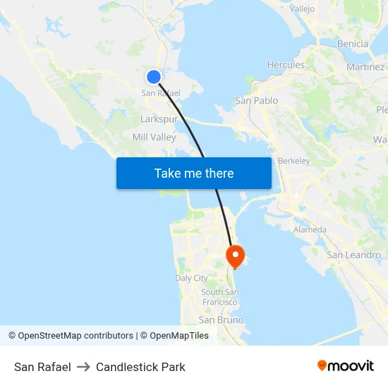 San Rafael to Candlestick Park map