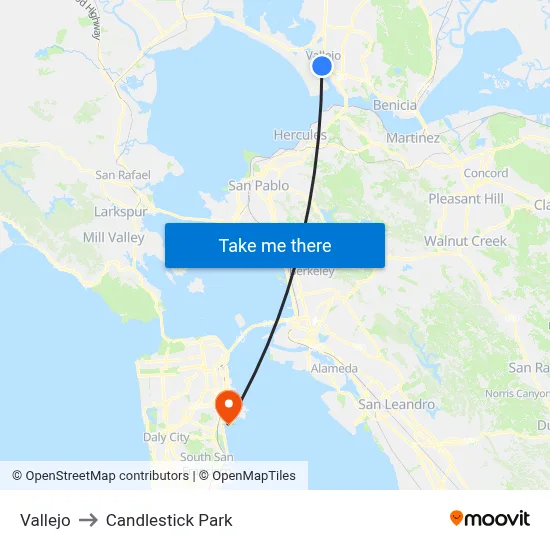 Vallejo to Candlestick Park map