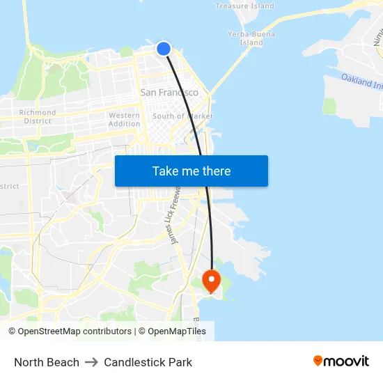 North Beach to Candlestick Park map