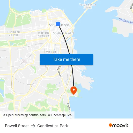 Powell Street to Candlestick Park map