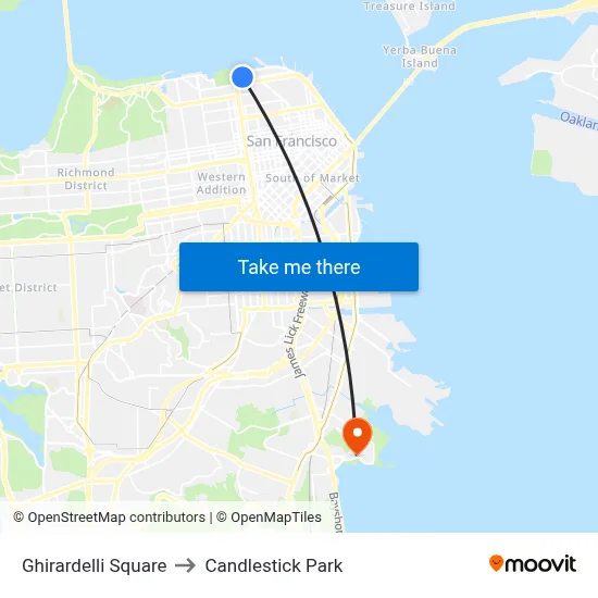 Ghirardelli Square to Candlestick Park map