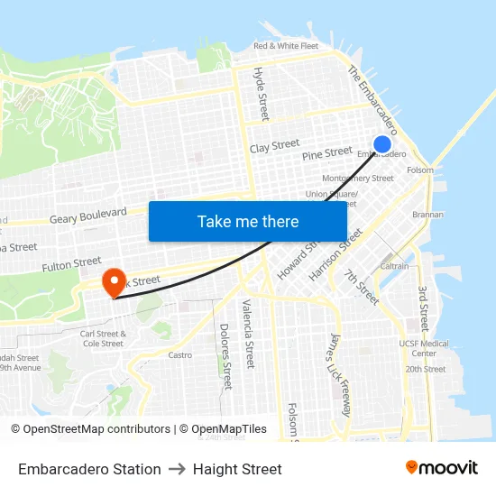 Embarcadero Station to Haight Street map