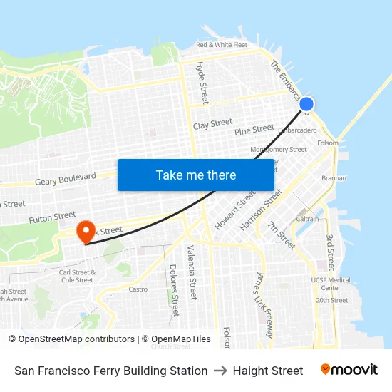 San Francisco Ferry Building Station to Haight Street map