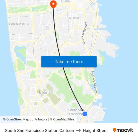 South San Francisco Station Caltrain to Haight Street map