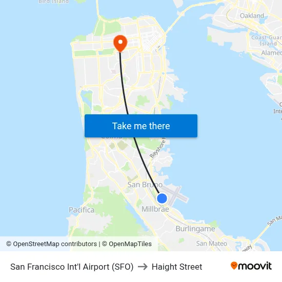 San Francisco Int'l Airport (SFO) to Haight Street map