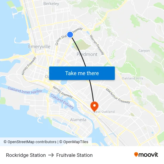 Rockridge Station to Fruitvale Station map