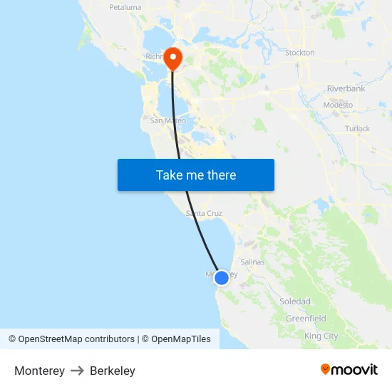 Monterey to Berkeley map