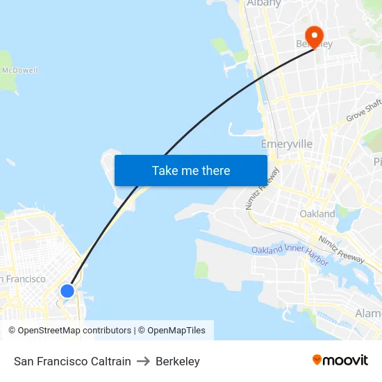 San Francisco Caltrain to Berkeley map
