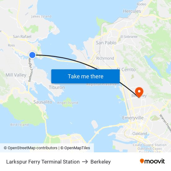 Larkspur Ferry Terminal Station to Berkeley map